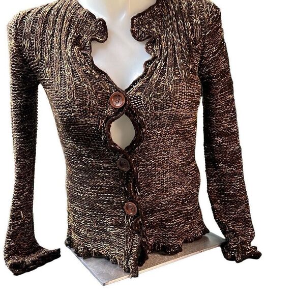 BCBGMaxAzria Women's Brown Marled Button Front Cardigan Sweater Medium - Picture 2 of 13